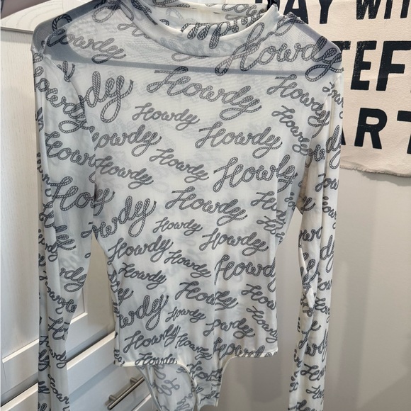 Nylon Tops - mesh “Howdy” Print Bodysuit